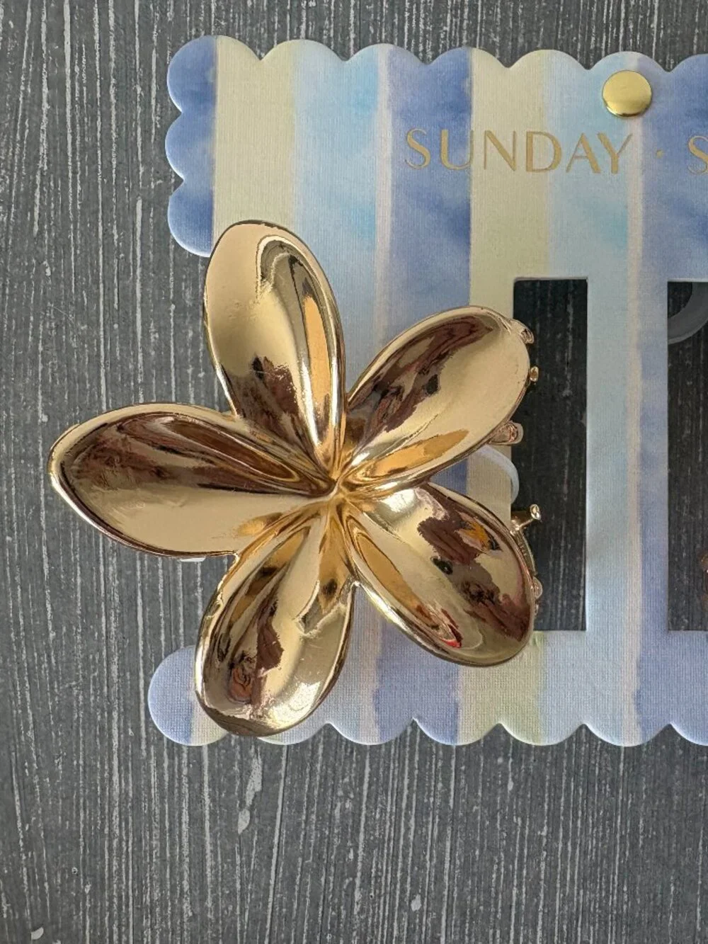 NWT - Sunday State Metal Hair Claw Clips -Set of 2- Gold and Mauve/Red Plumeria